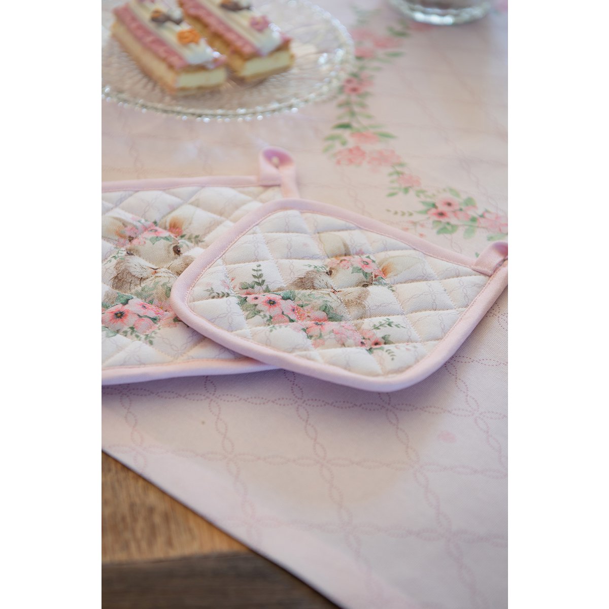 Tischdecke 100x100 cm Rosa Baumwolle Hase