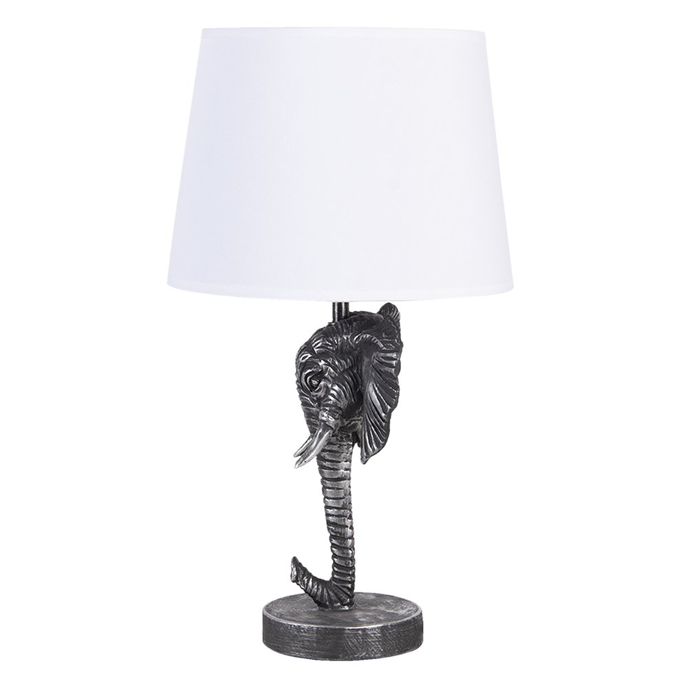 Tischlampe Elefant 23x23x41 cm Schwarz weiße Polyresin Schreibtischlampe