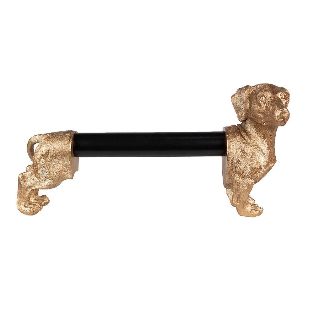 Küchenrollenhalter Hund 46x15x23 cm Goldfarbener schwarzer Polyresin-Rollenhalter