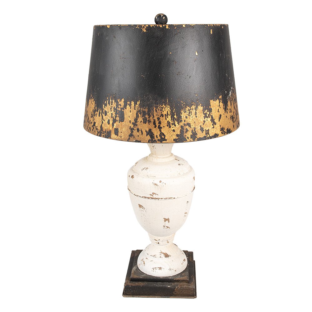 Tischlampe Ø 36x65 cm Beige Schwarz Holz Schreibtischlampe