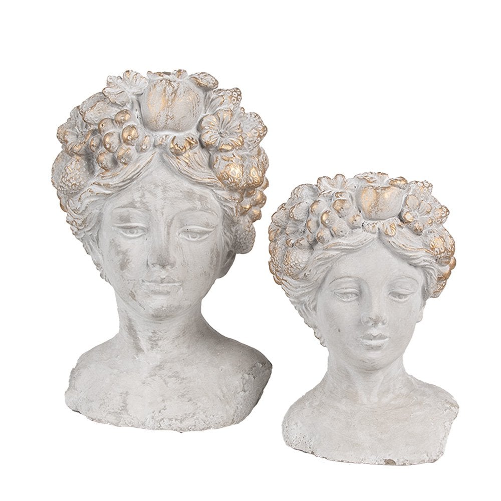 Blumentopf für den Innenbereich, Frau, 14 x 14 x 22 cm, Pflanztopf aus grauem Stein