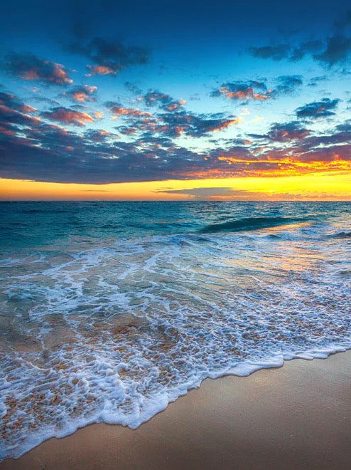Duschrückwand - Sonnenaufgang über dem Strand