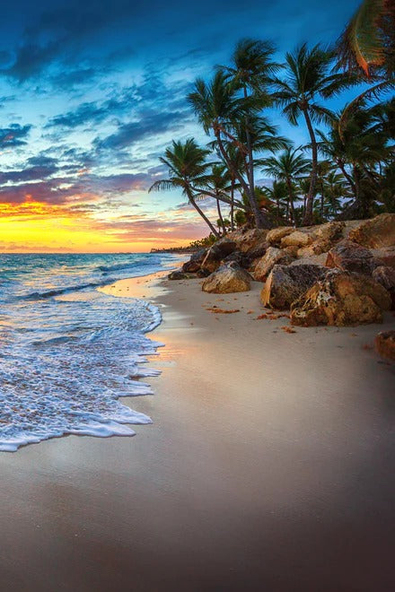 Duschrückwand - Sonnenaufgang über dem Strand