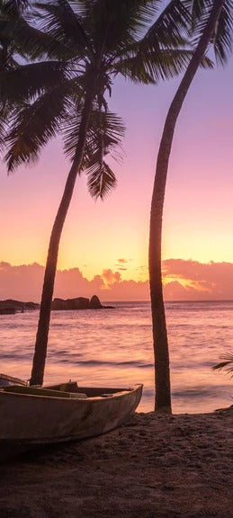 Duschrückwand - Sonnenuntergang am Strand Anse Takamaka