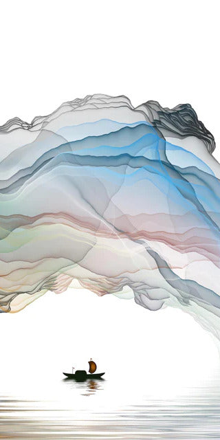 Duschrückwand - Modernes Gemälde mit Wasserfarben Boot Vögel See