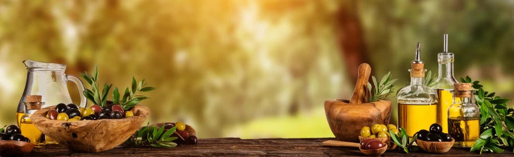 Küchenrückwand - Olivenöl & Oliven