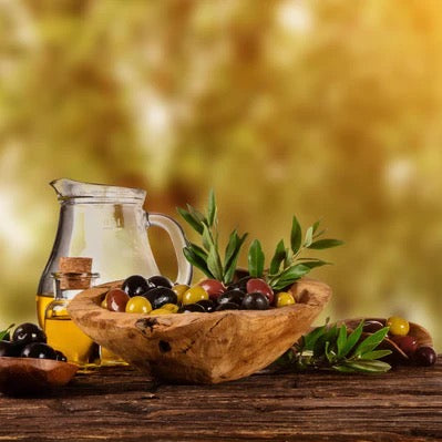 Küchenrückwand - Olivenöl & Oliven