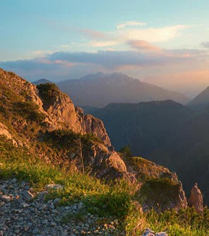 Küchenrückwand - Panorama der bayrischen Alpen bei Abendsonne