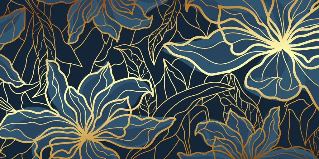 Küchenrückwand - Abstrakte golende Petrol-Blüten