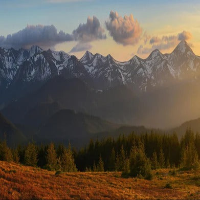 Küchenrückwand - Berge im Sonnenuntergang