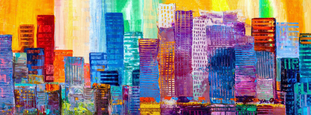 Küchenrückwand - Abstraktes Gemälde von städtischen Wolkenkratzern