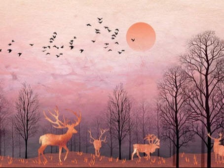 Küchenrückwand - Gemalte Landschaft mit Wildtieren