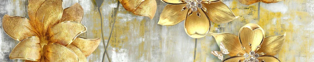 Küchenrückwand - Künstlerische Blattgold-Blumen