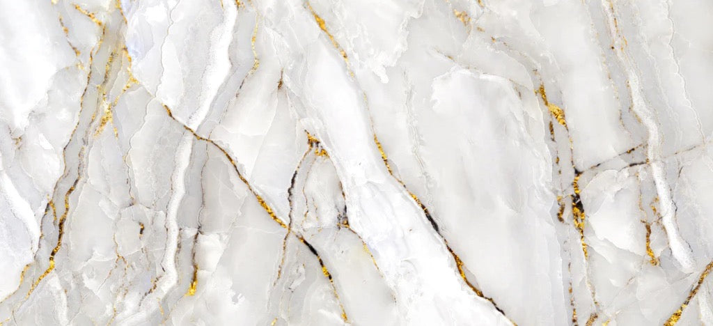 Küchenrückwand - Weißer Statuario-Marmor mit goldene Adern