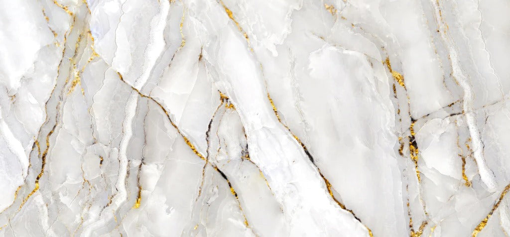 Küchenrückwand - Weißer Statuario-Marmor mit goldene Adern