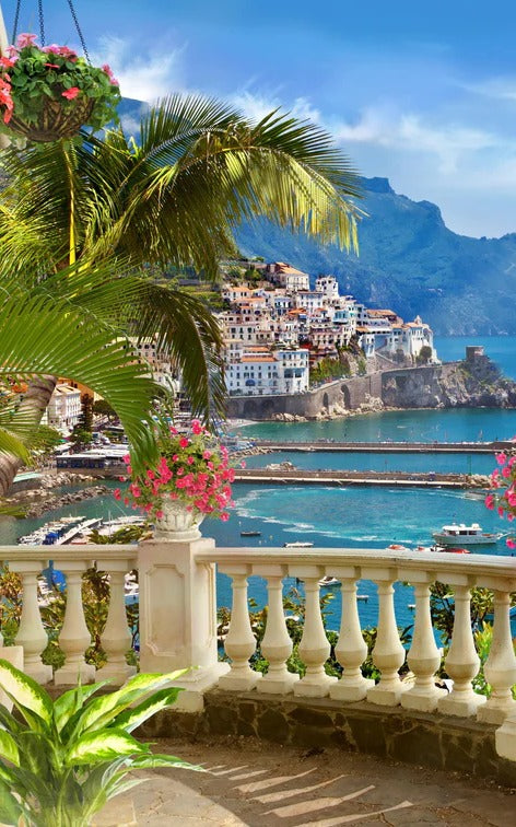 Duschrückwand - Paradiesischer Ausblick vom Balkon in Sizilien