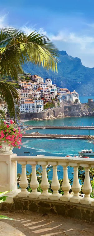 Duschrückwand - Paradiesischer Ausblick vom Balkon in Sizilien