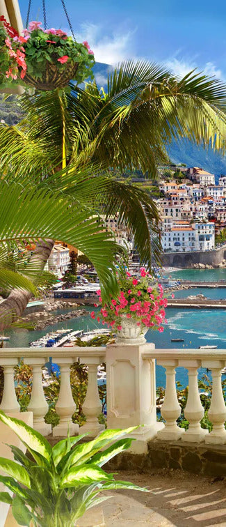 Duschrückwand - Paradiesischer Ausblick vom Balkon in Sizilien
