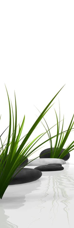 Duschrückwand - Ruhiges Steine Gefilde mit Gras und Wasser