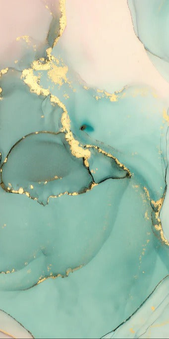 Duschrückwand - Abstrakte grünliche Muster mit goldenem Rand