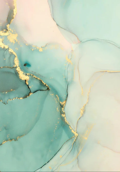 Duschrückwand - Abstrakte grünliche Muster mit goldenem Rand