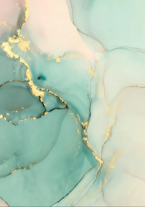 Duschrückwand - Abstrakte grünliche Muster mit goldenem Rand