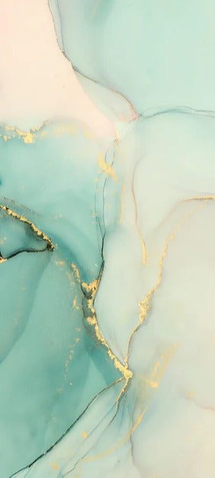 Duschrückwand - Abstrakte grünliche Muster mit goldenem Rand