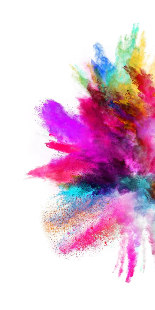 Duschrückwand - Bunte Farbexplosion auf weißen Hintergrund