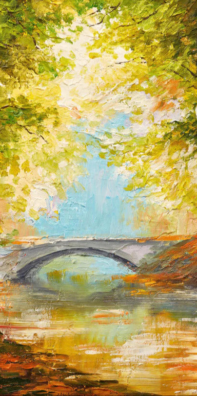 Duschrückwand - Ölgemälde Herbst Wald mit Fluss