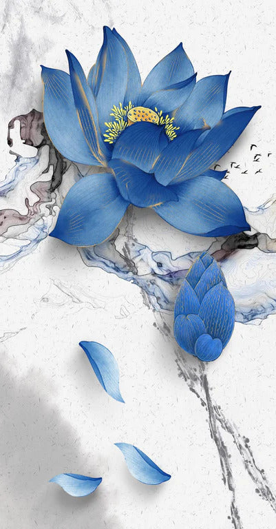 Duschrückwand - Abstrakte Illustration blauer Blume