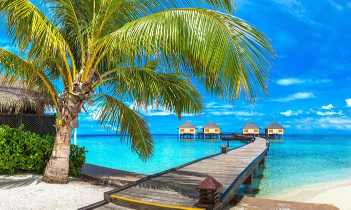 Spritzschutz - Bungalows auf den Malediven bei Tag