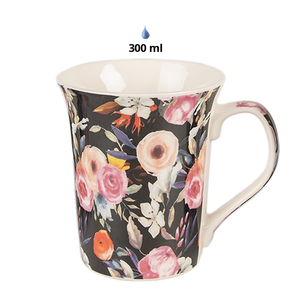 Becher -Set von 4 300 ml blau rosa Porzellanblüten