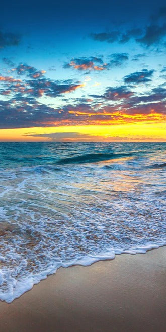Duschrückwand - Sonnenaufgang über dem Strand