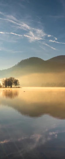 Duschrückwand - Morgensonnenblick auf den Bayerischen Kochelsee
