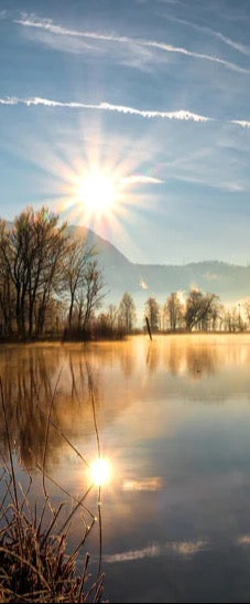 Duschrückwand - Morgensonnenblick auf den Bayerischen Kochelsee