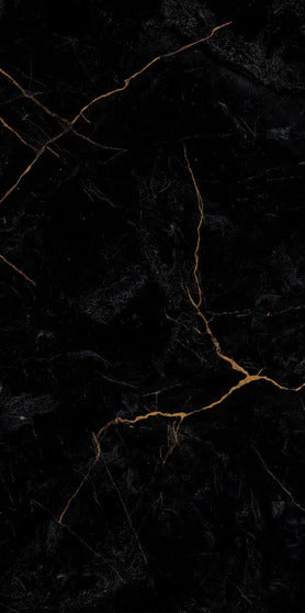 Duschrückwand - Schwarzer Marmor mit dünnen goldenen Adern