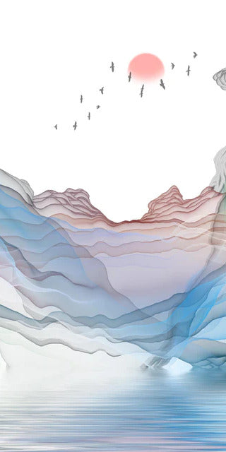 Duschrückwand - Modernes Gemälde mit Wasserfarben Boot Vögel See