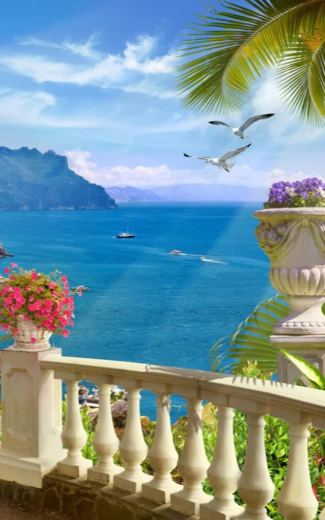 Duschrückwand - Paradiesischer Ausblick vom Balkon in Sizilien