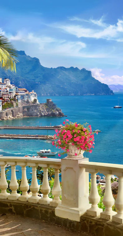 Duschrückwand - Paradiesischer Ausblick vom Balkon in Sizilien