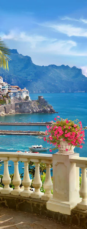 Duschrückwand - Paradiesischer Ausblick vom Balkon in Sizilien