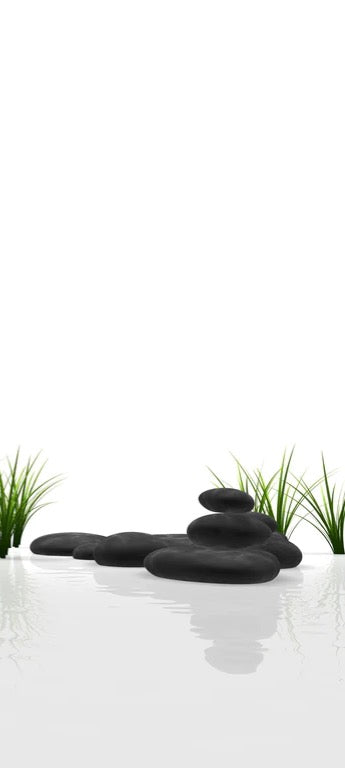 Duschrückwand - Ruhiges Steine Gefilde mit Gras und Wasser