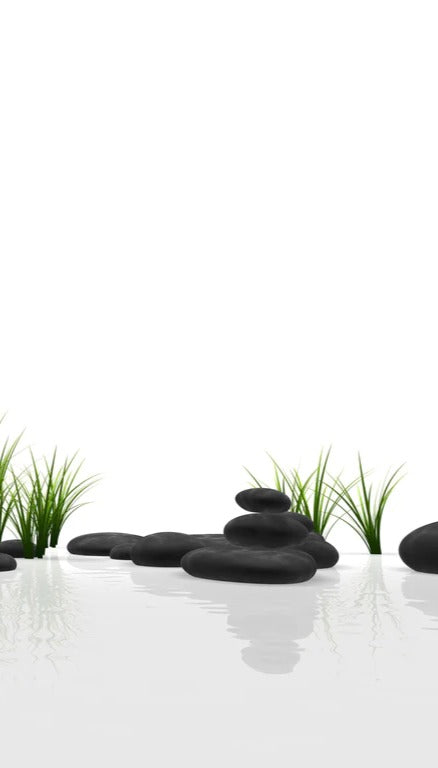 Duschrückwand - Ruhiges Steine Gefilde mit Gras und Wasser