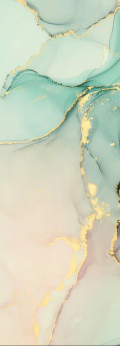 Duschrückwand - Abstrakte grünliche Muster mit goldenem Rand