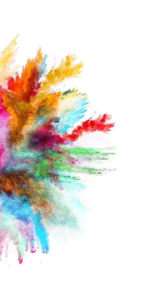 Duschrückwand - Bunte Farbexplosion auf weißen Hintergrund