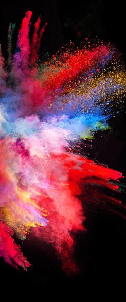 Duschrückwand - Bunte Pulverexplosion auf schwarzem Hintergrund