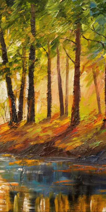 Duschrückwand - Ölgemälde Herbst Wald mit Fluss