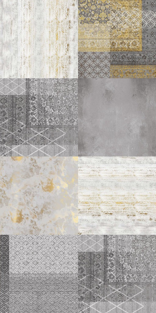 Duschrückwand - gräulich gelbes Patchwork