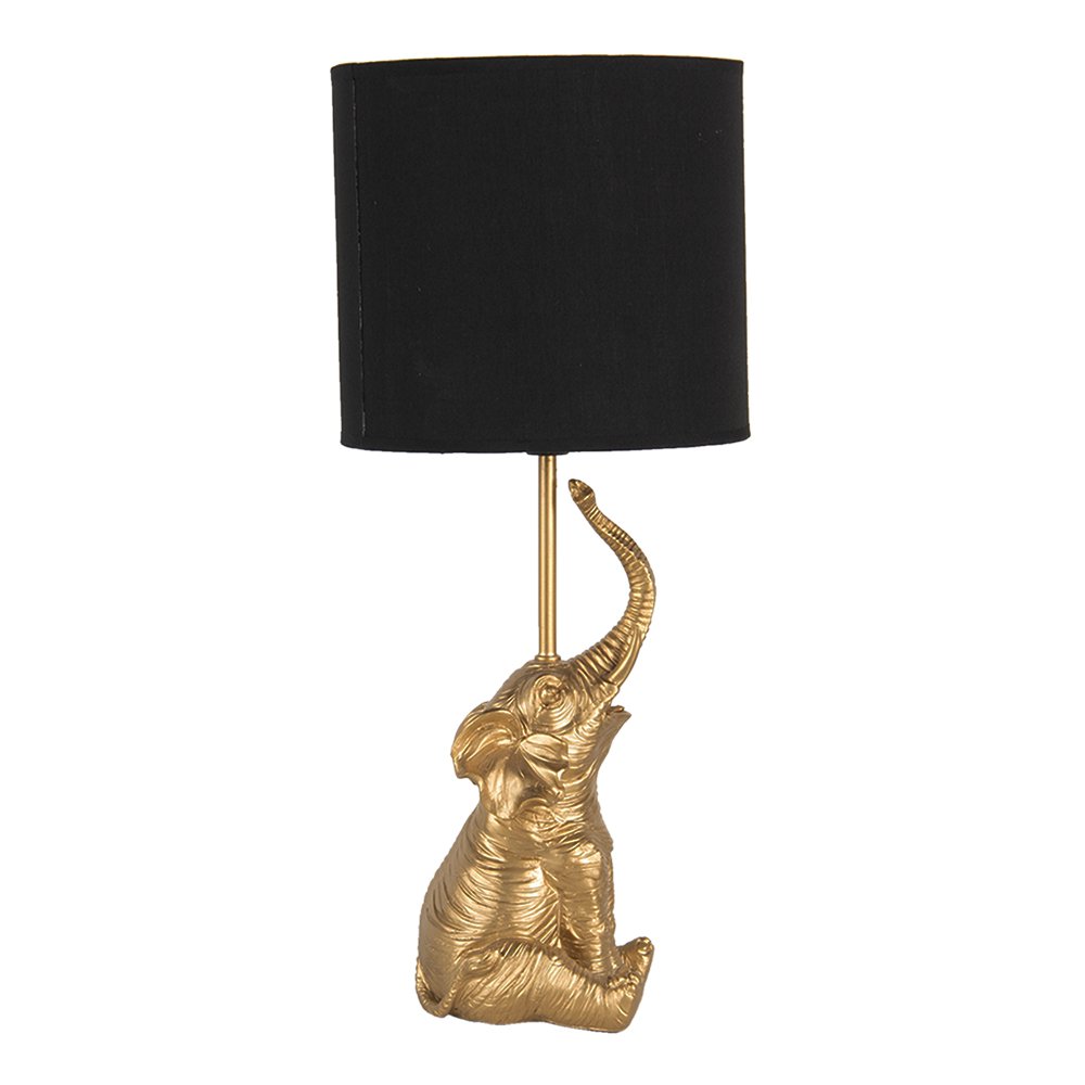 Tischlampe Elefant Ø 20x46 cm Gold -gelöschtes schwarzes Polyresin -Schreibtischlampe