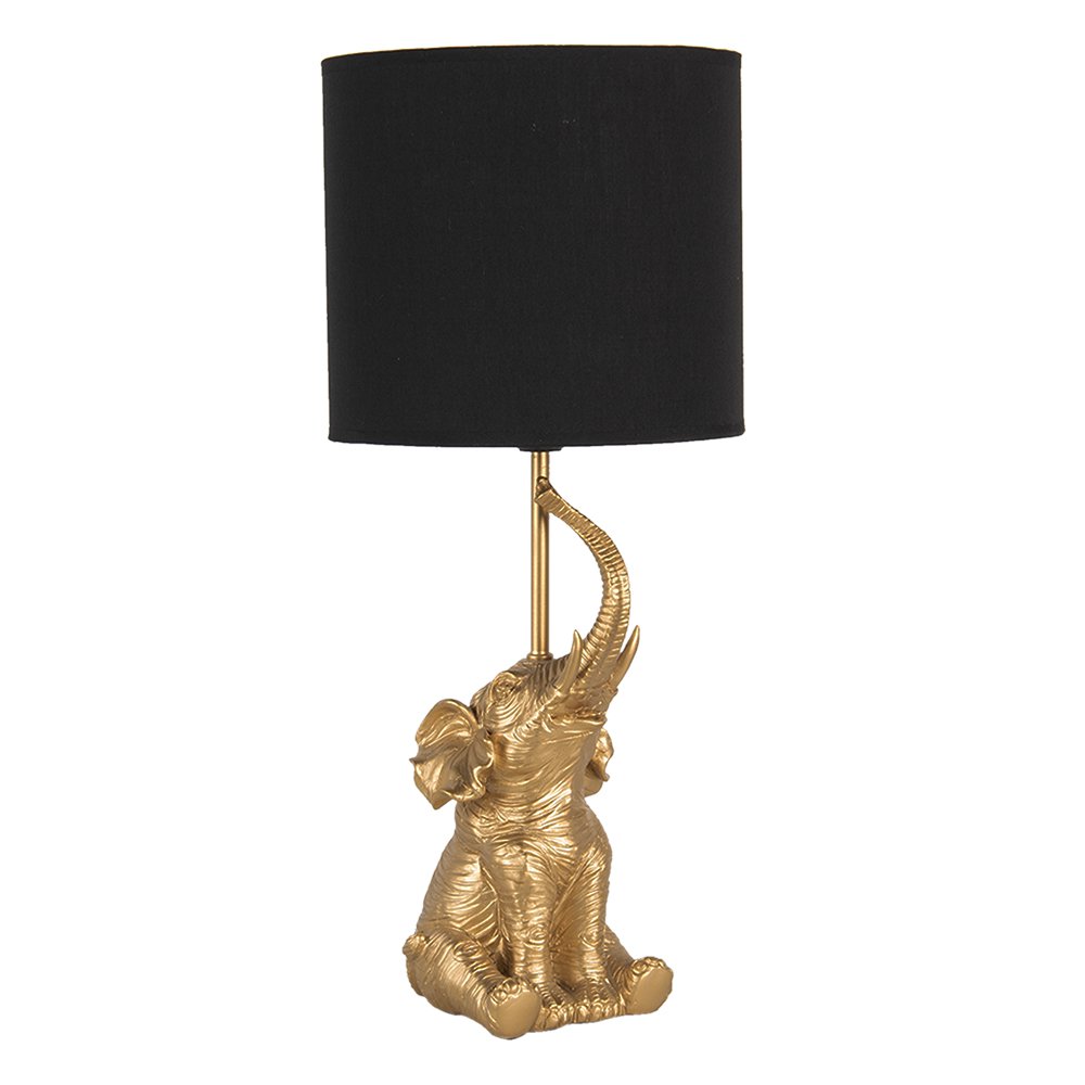 Tischlampe Elefant Ø 20x46 cm Gold -gelöschtes schwarzes Polyresin -Schreibtischlampe