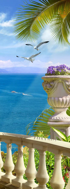 Duschrückwand - Paradiesischer Ausblick vom Balkon in Sizilien